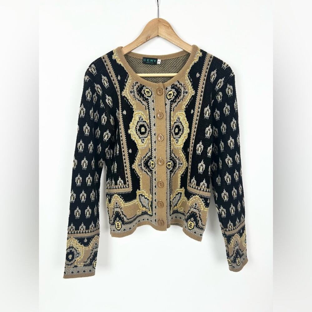 CENY Cardigan Brocade‎ Sweater Women's Small Made in USA